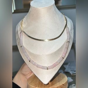 Two tier necklace gold chain choker and rose quartz